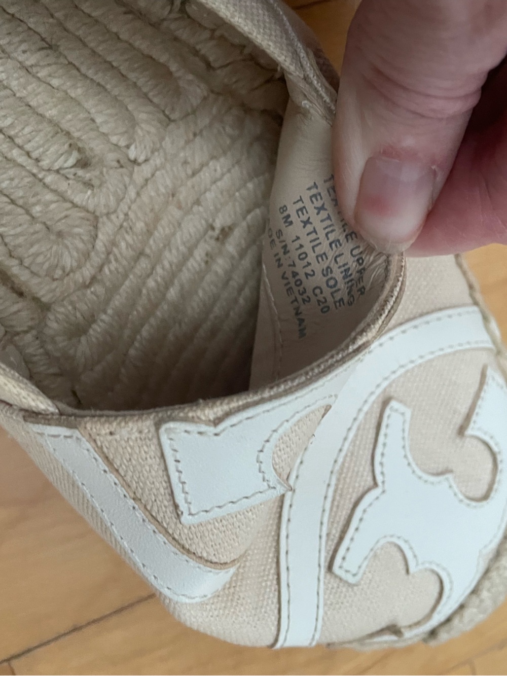 Tory Burch Cream Canvas & White Leather Logo Espadrille Flats - Picture 7 of 12